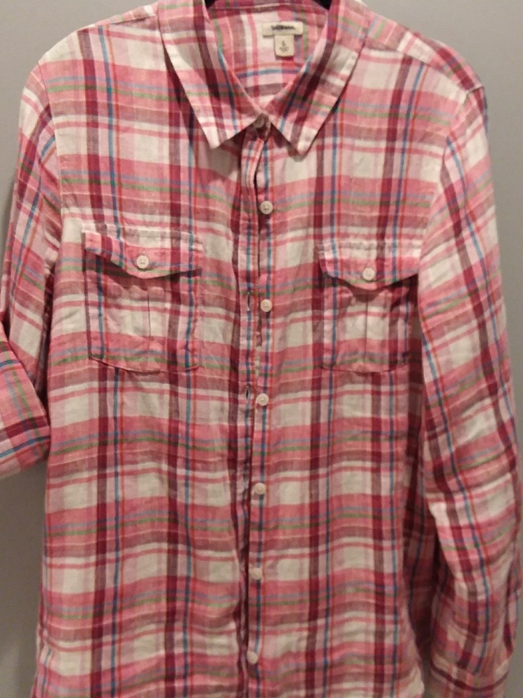'LL Bean Pink and white plaid shirt